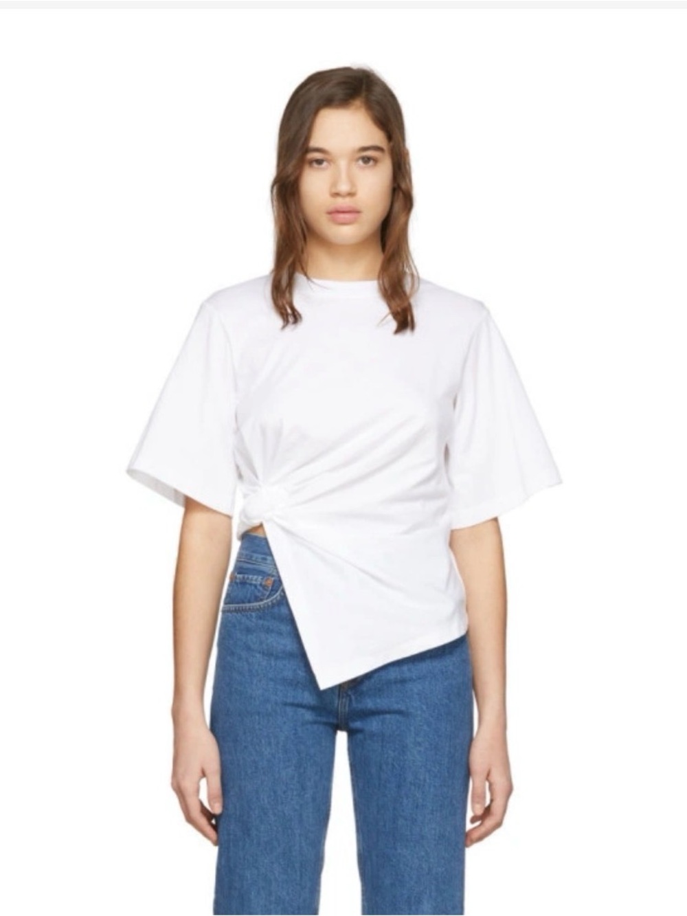 SEE BY CHLOE White Front Knot Cotton T-Shirt